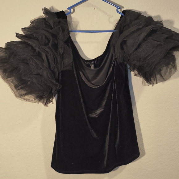 Eloquii Puff Sleeve Tulle And Velvet Top -- Size 18 - Picture 2 of 3